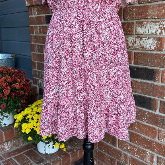 REBECCA MINKOFF Sorcha Printed Flutter-sleeve Dress In Pink Multi Women's Size M - Picture 4 of 10